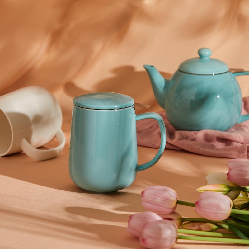 Sweese 20 OZ Porcelain Tea Mug with Infuser and Lid, Loose Leaf Tea Cup, Gifts for Tea Lover - Turquoise - Image 4